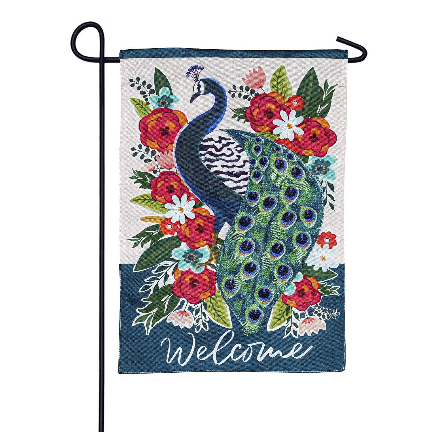 Floral Peacock Linen Double Sided Garden Flag