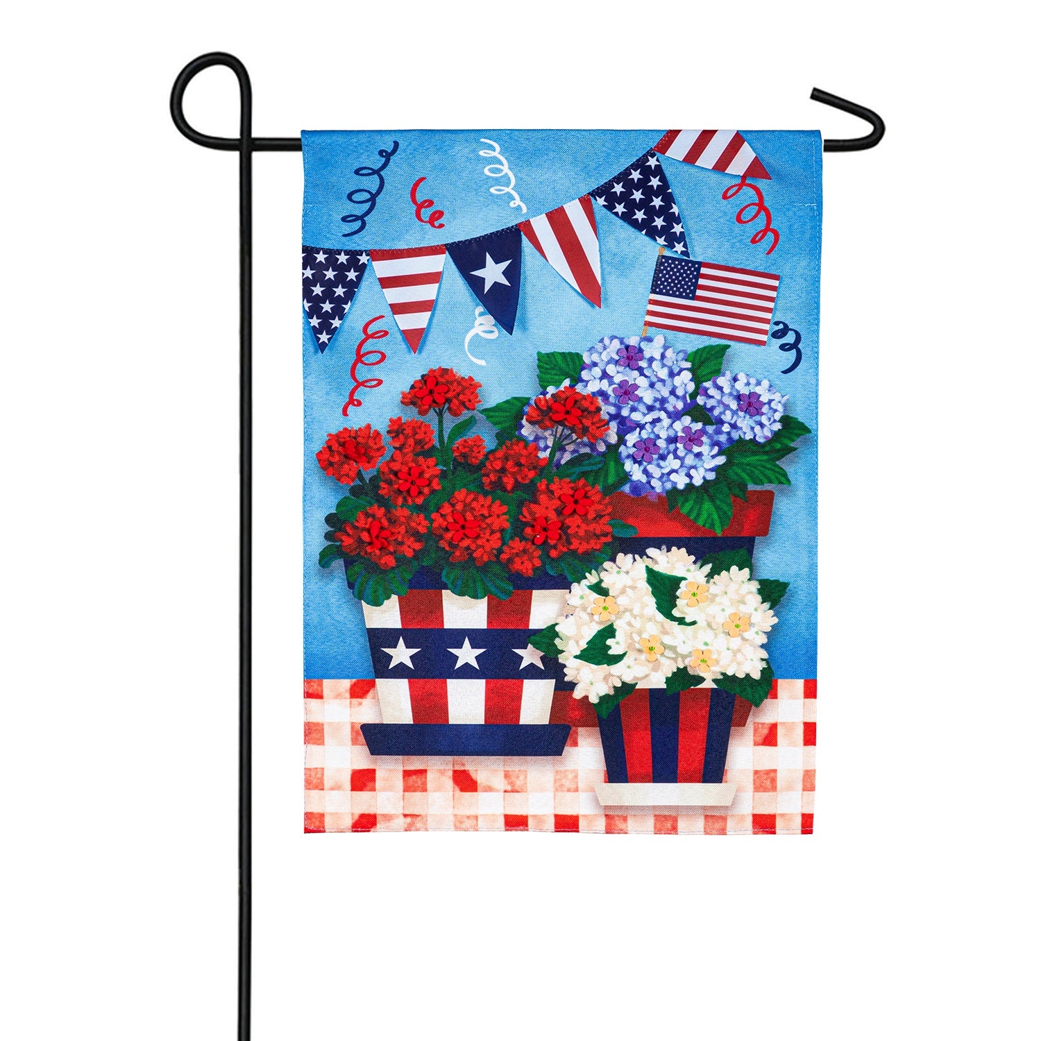 Patriotic Flower Pot Linen Garden Flag