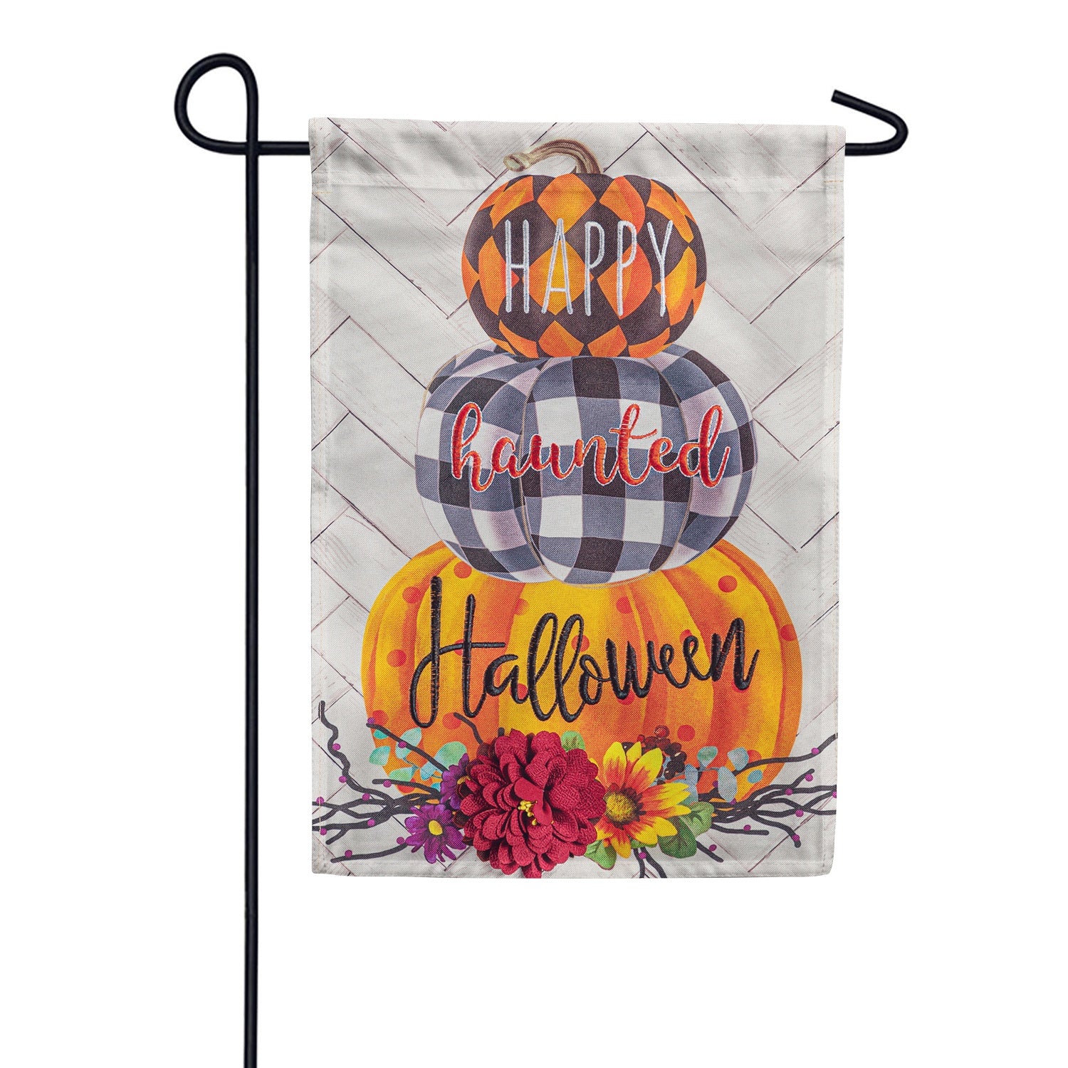 Haunted Stacked Pumpkins Linen Garden Flag