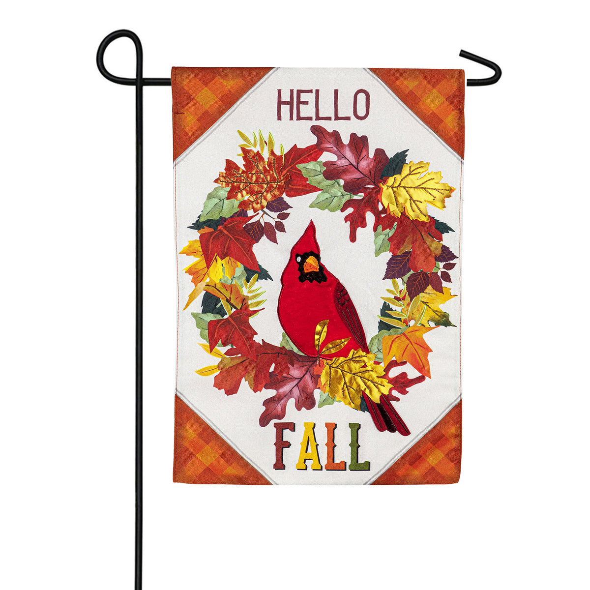 Evergreen Hello Fall Cardinal Wreath Linen Garden Flag