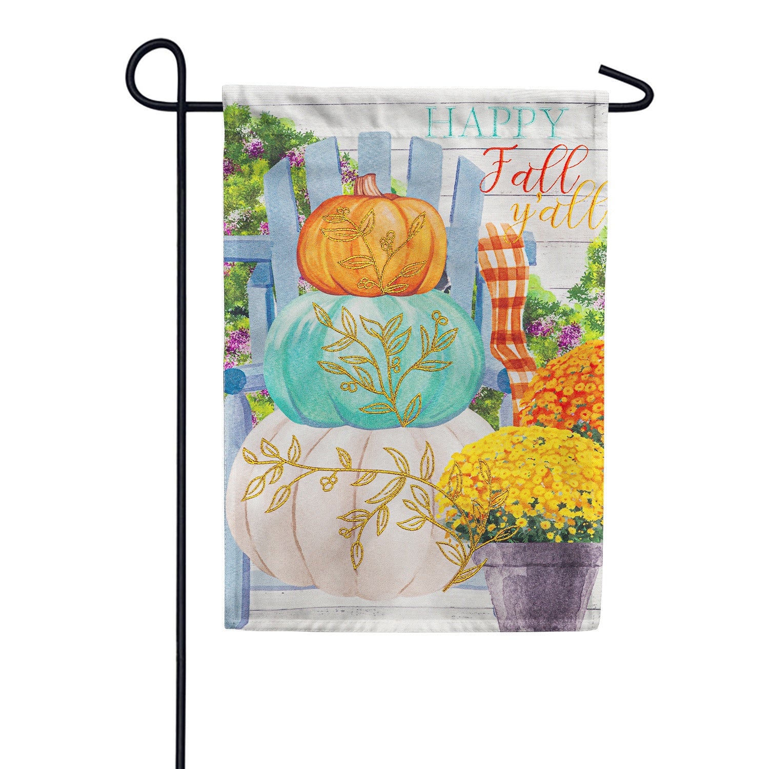 Happy Fall Stacked Pumpkins Linen Garden Flag