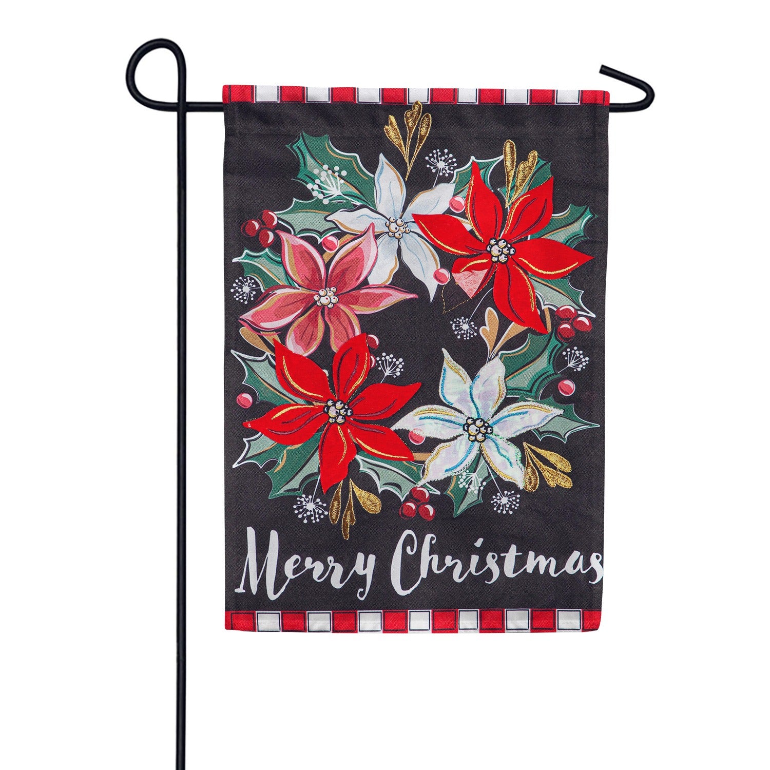 Poinsettia Wreath Linen Garden Flag