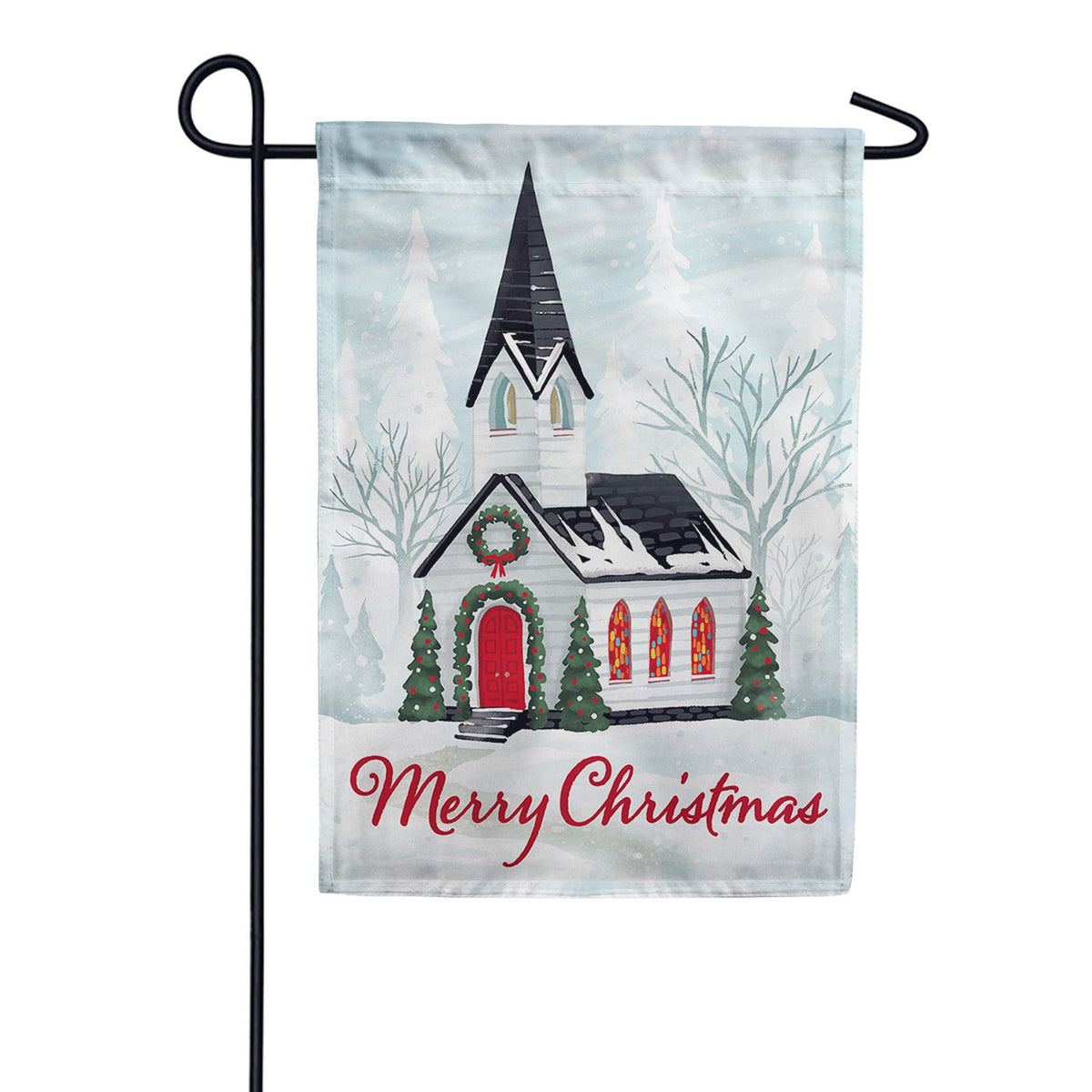 Evergreen Winter Church Linen Garden Flag