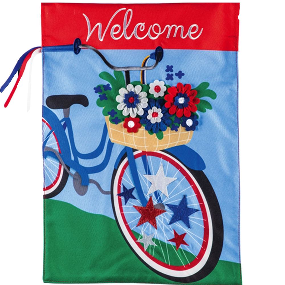 Patriotic Bicycle Linen Garden Flag