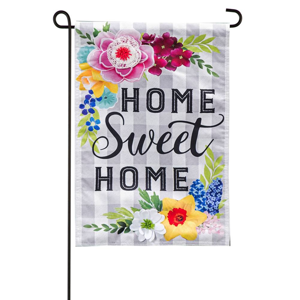 Home Sweet Home Plaid Floral Linen Double Sided Garden Flag