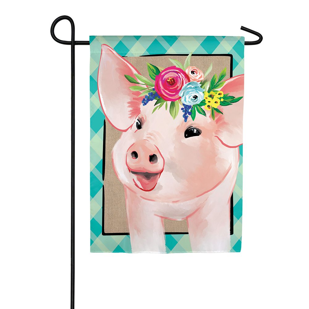 Floral Crowned Pig Linen Garden Flag
