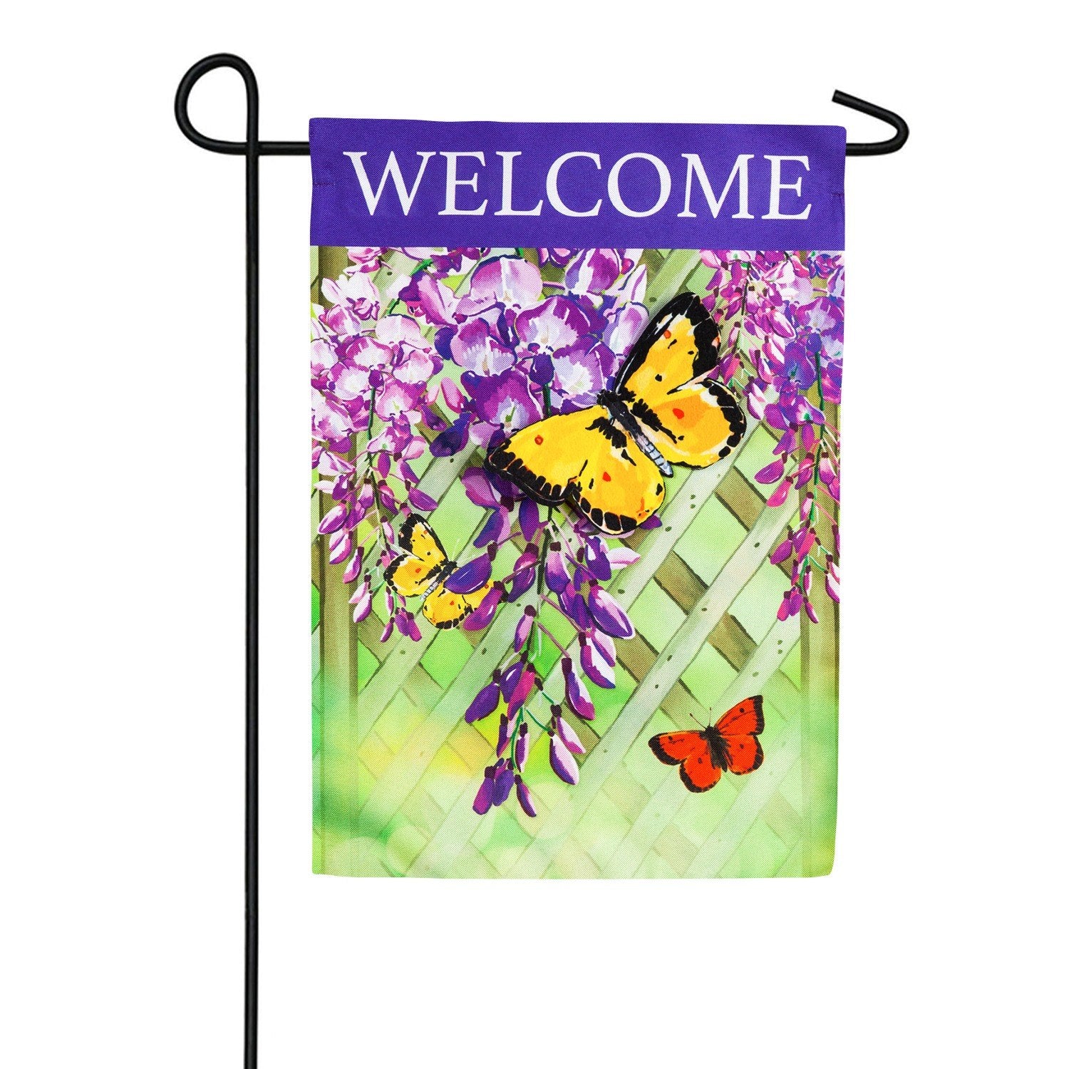 Butterfly Lattice Linen Garden Flag