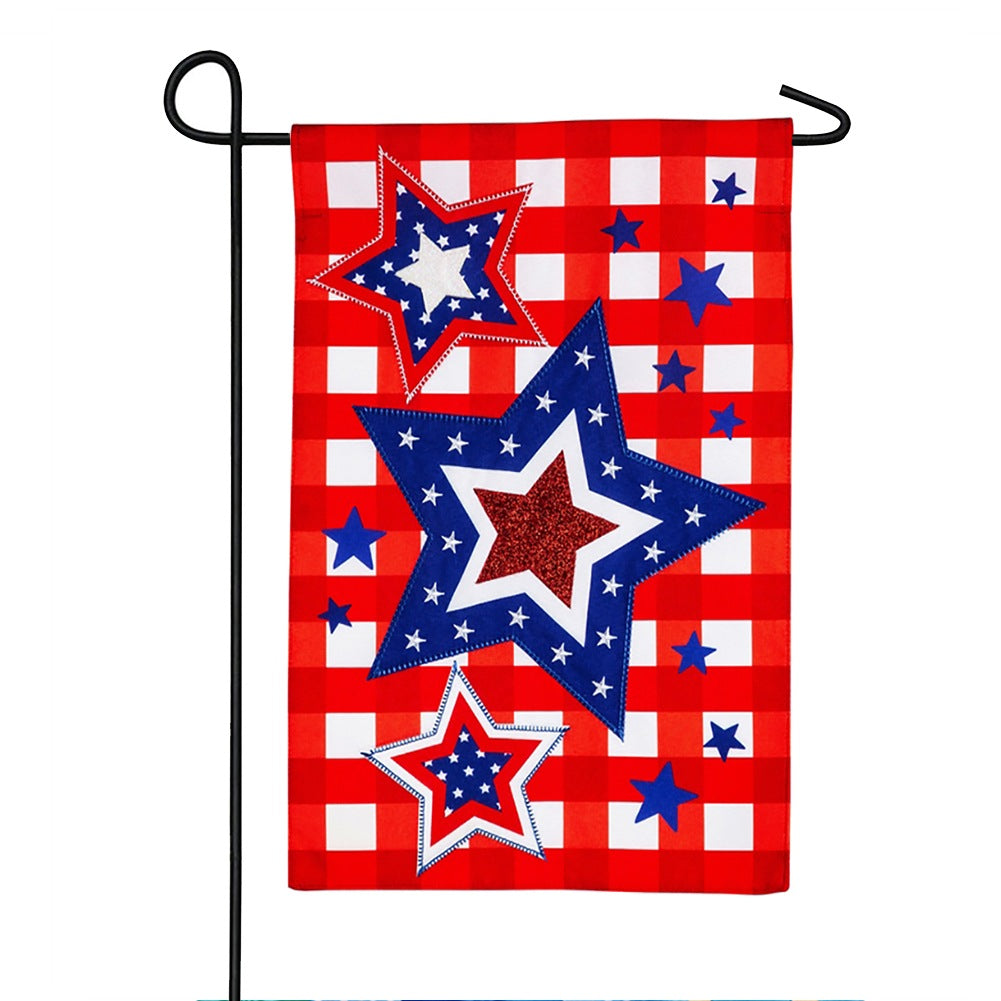 Patriotic Star Trio Linen Double Sided Garden Flag