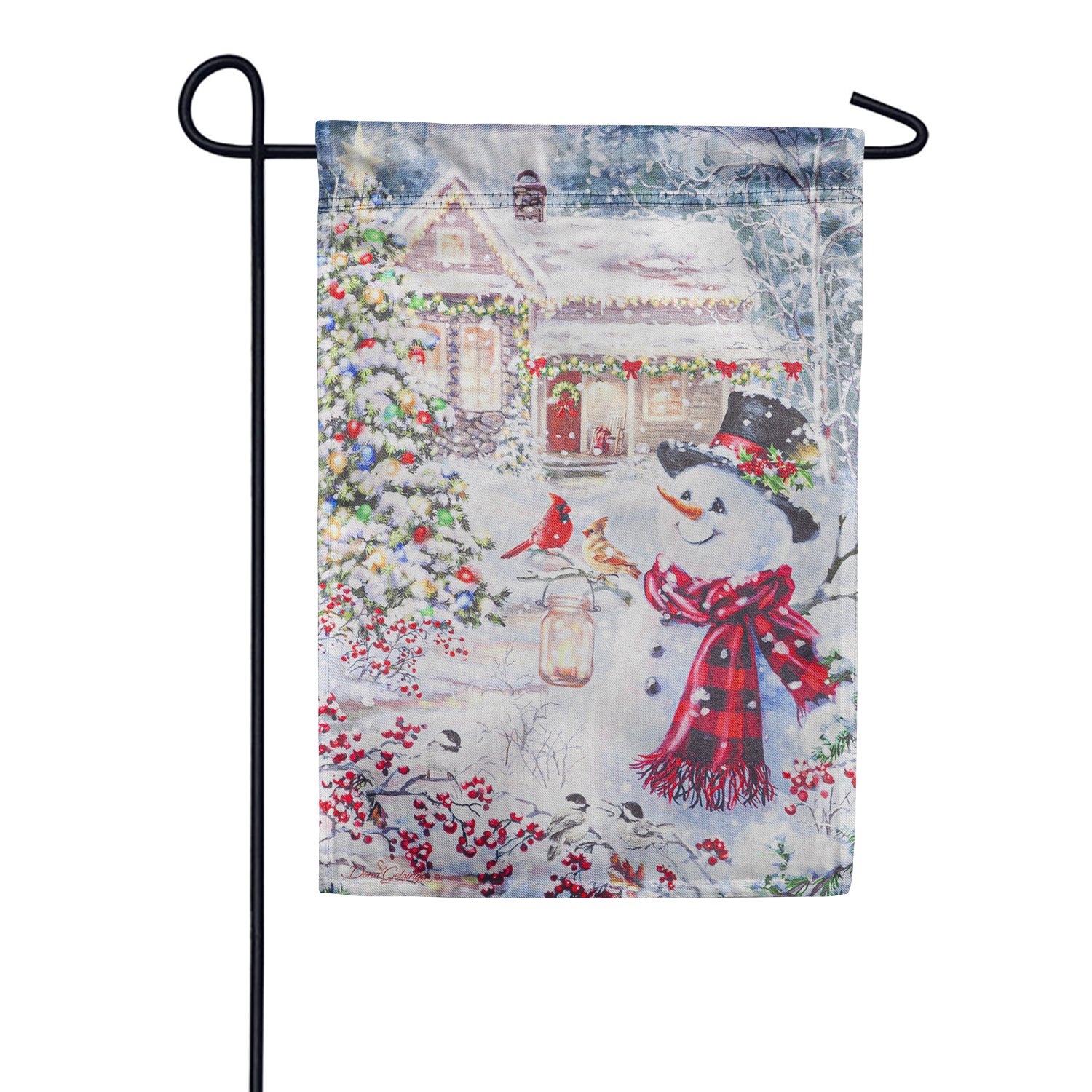 Cottage in the Snow Lustre Garden Flag