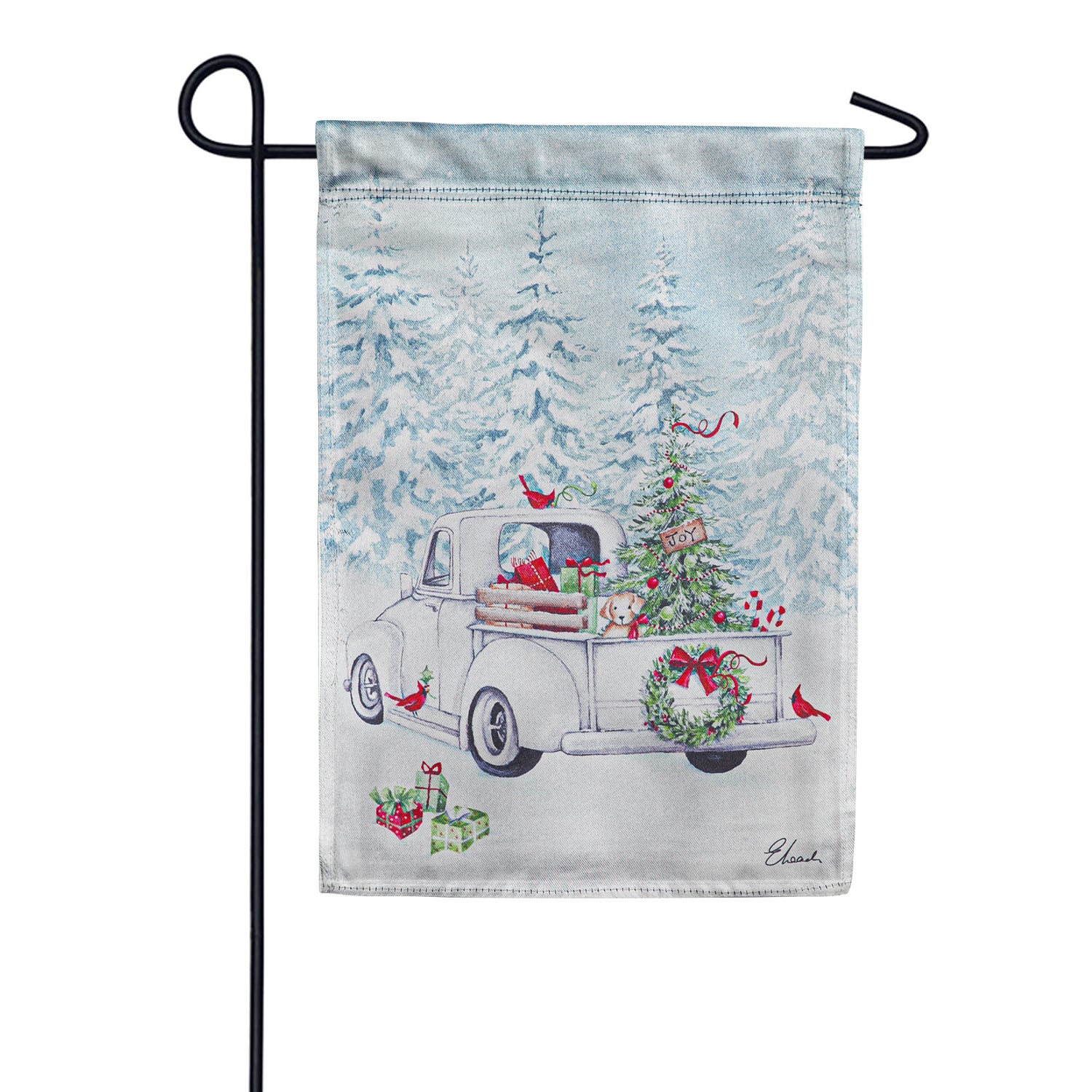 White Christmas Truck Lustre Garden Flag