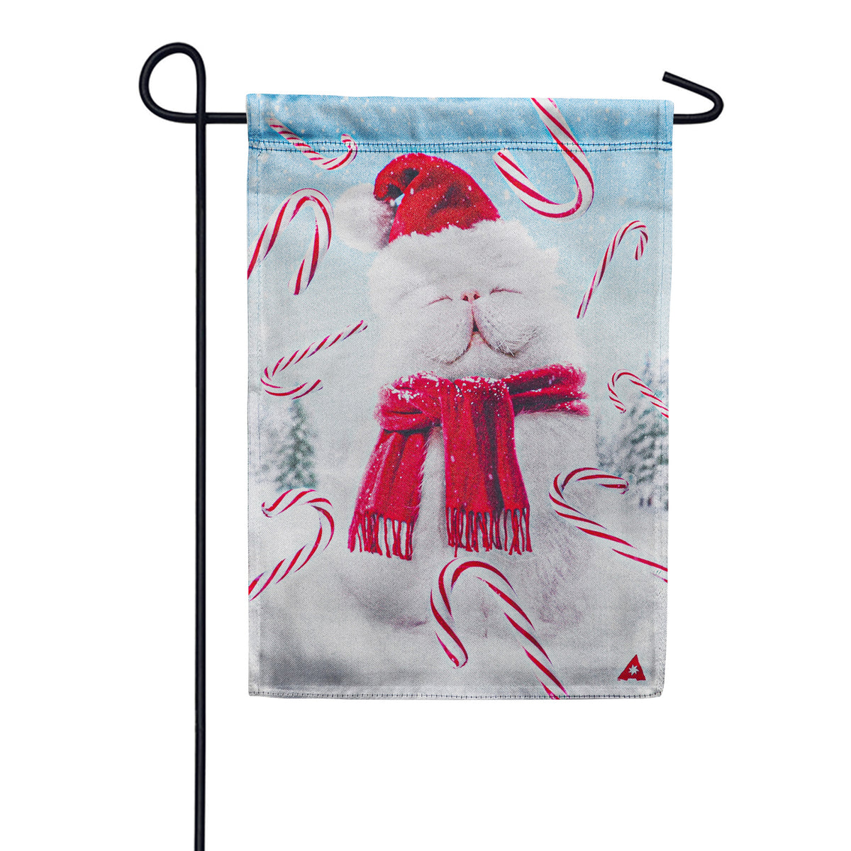 Evergreen Fluffy Cat Snowman Lustre Garden Flag