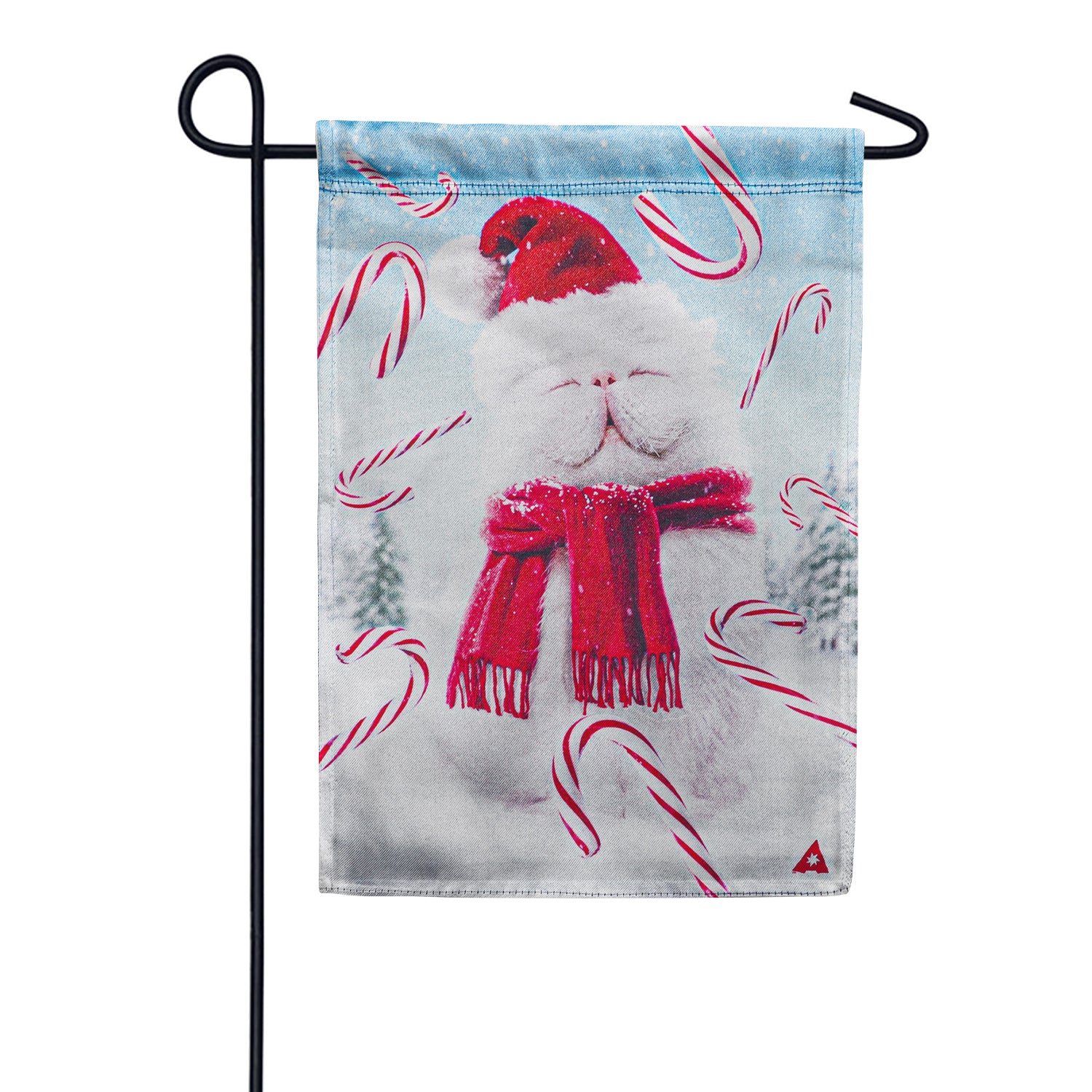 Evergreen Fluffy Cat Snowman Lustre Garden Flag