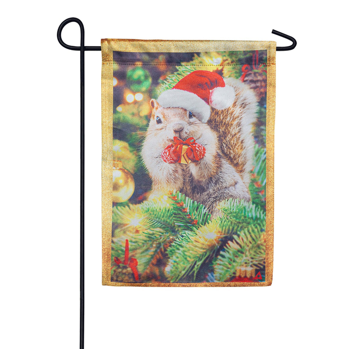 Evergreen Santa Squirrel Lustre Garden Flag