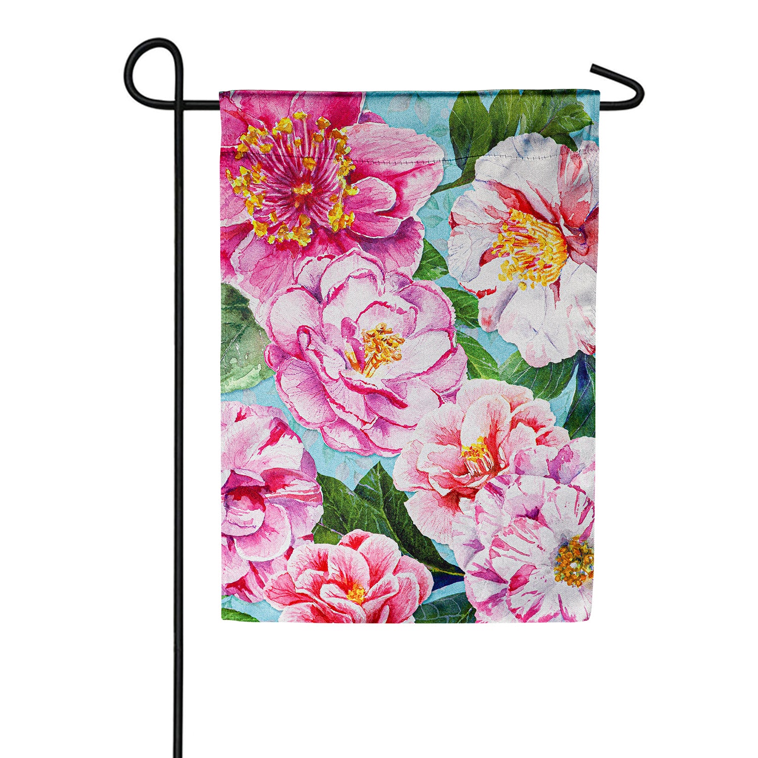 Pink Camellias Lustre Garden Flag