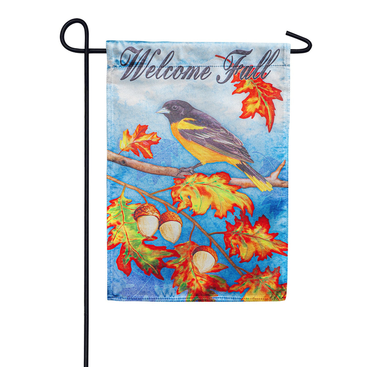 Evergreen Welcome Fall Oriole Lustre Garden Flag