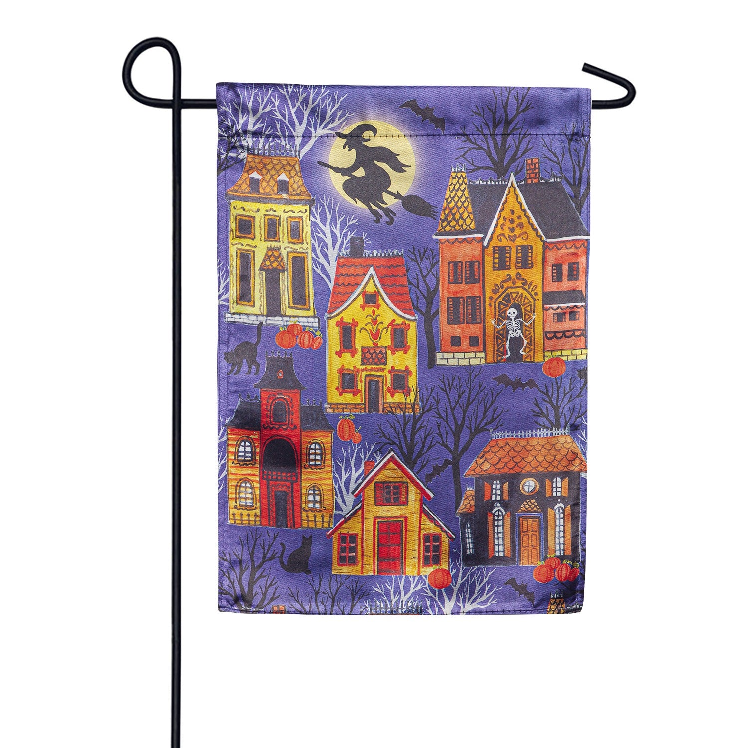 Evergreen Halloween Village Lustre Garden Flag