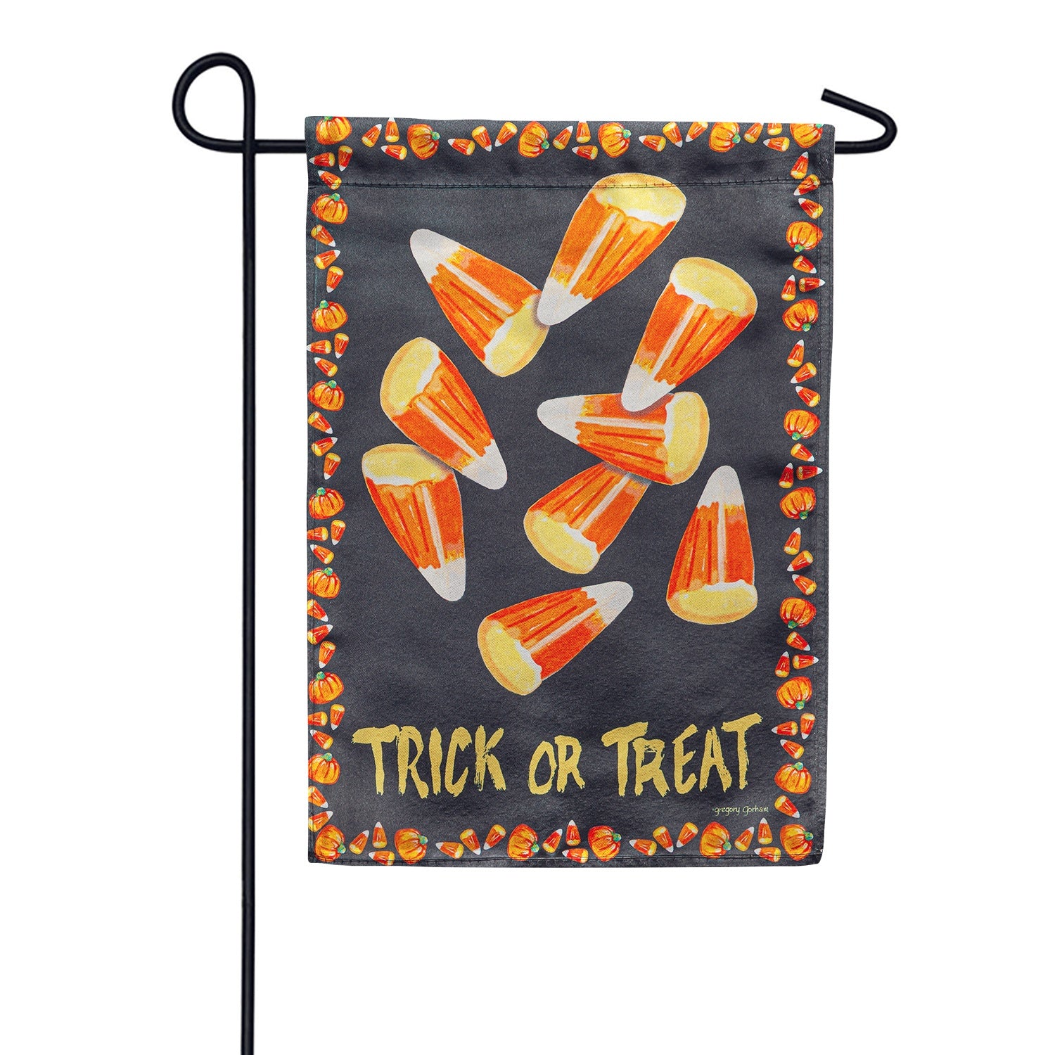 Candy Corn Greetings Lustre Garden Flag