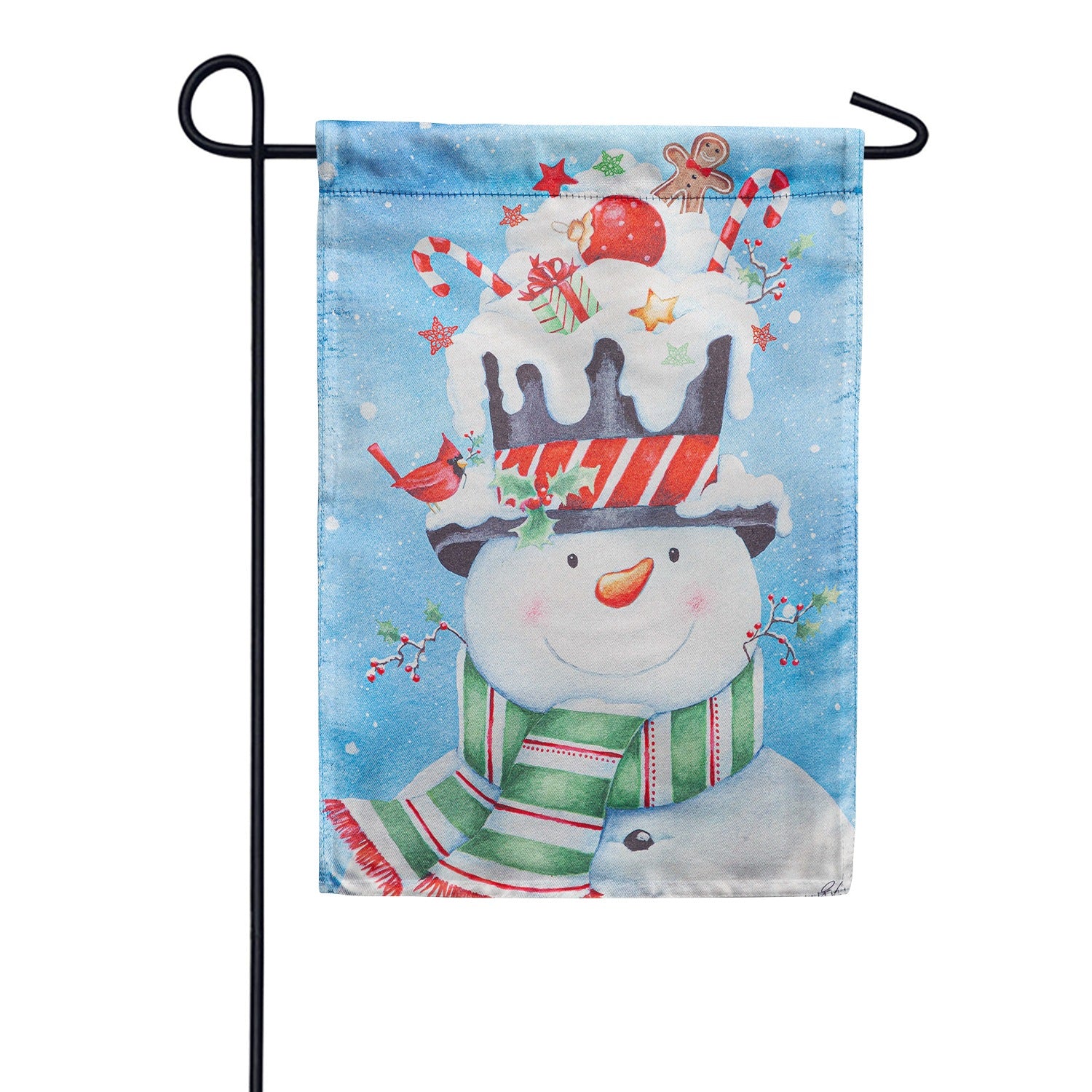 Evergreen Christmas Snowman Lustre Garden Flag