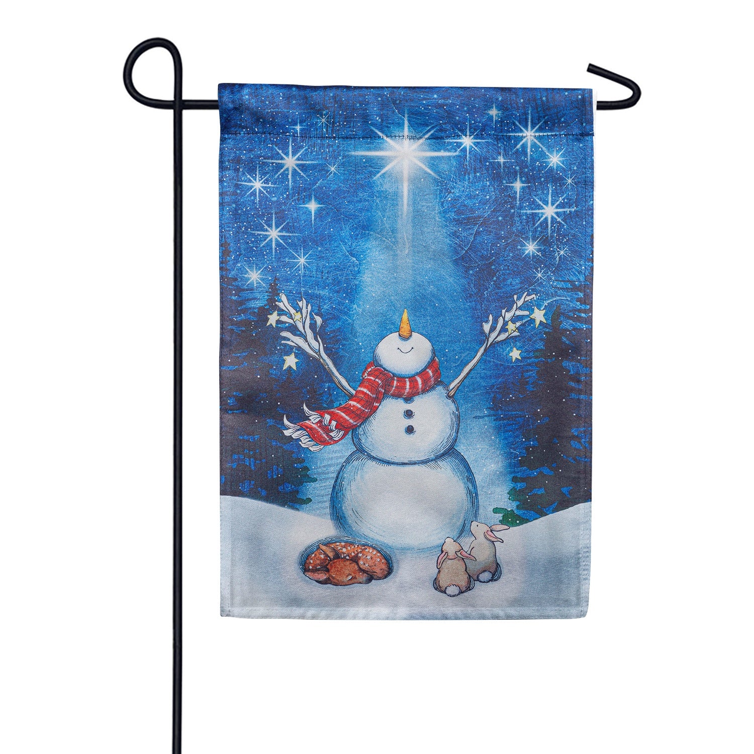 Evergreen Star Heart Snowman Lustre Garden Flag