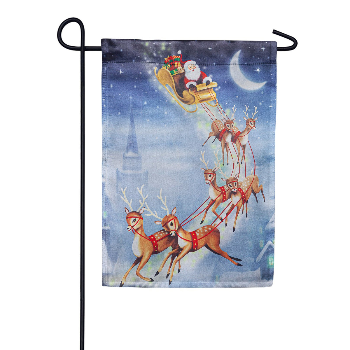 Evergreen Santa Sleigh Lustre Garden Flag