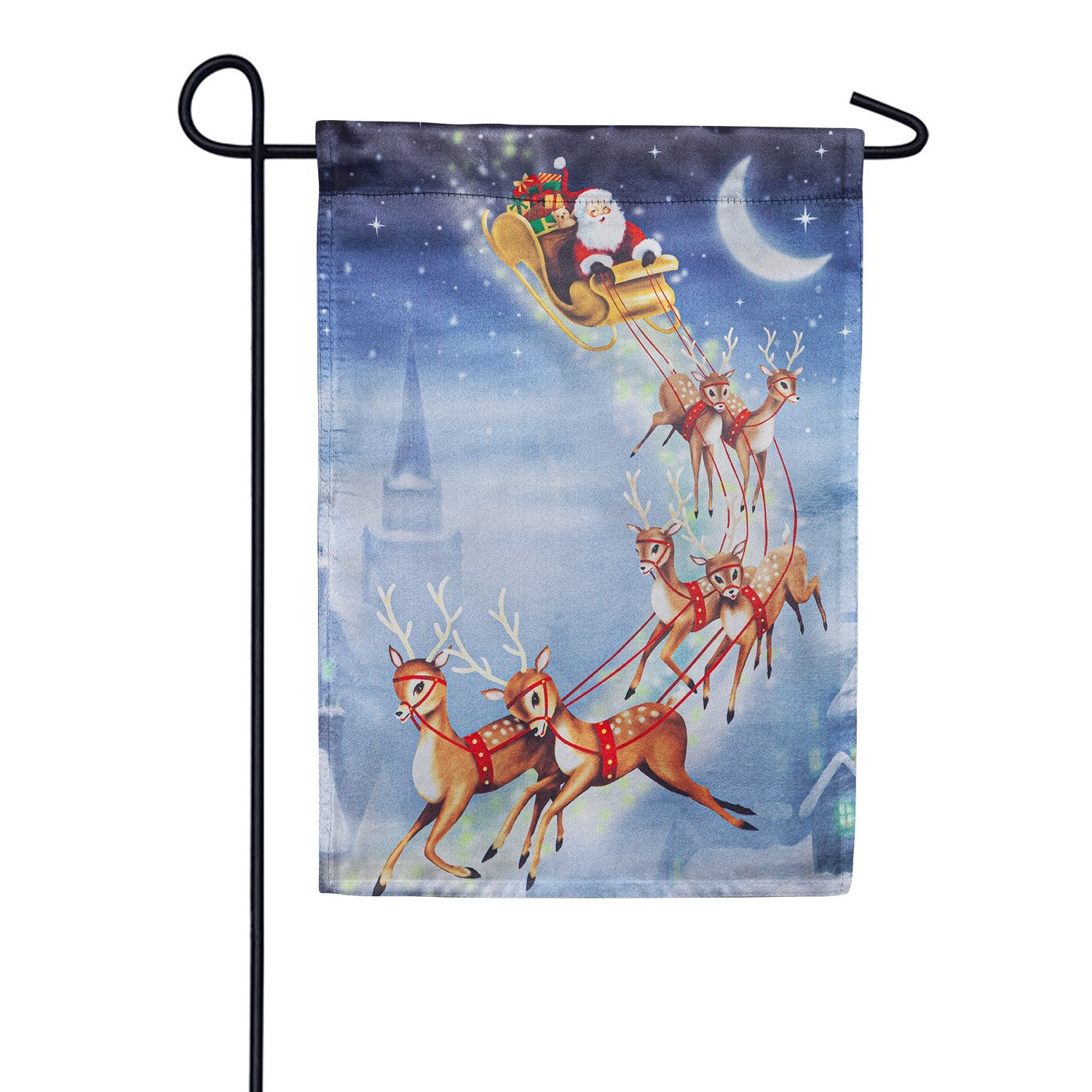 Evergreen Santa Sleigh Lustre Garden Flag