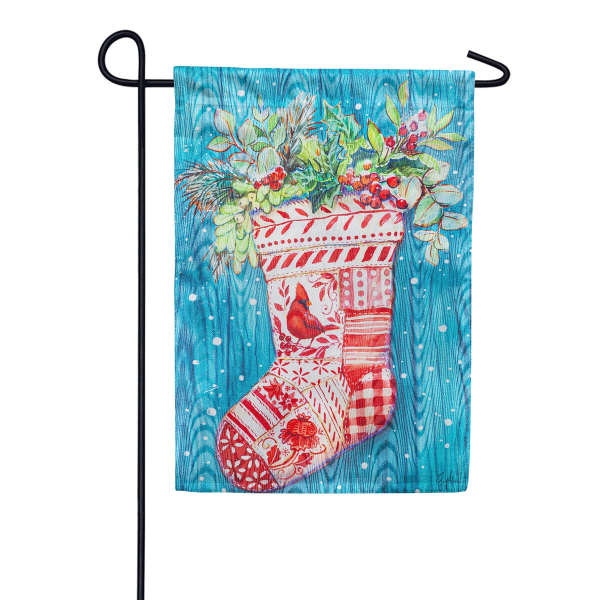 Evergreen Christmas Stocking Moire Garden Flag