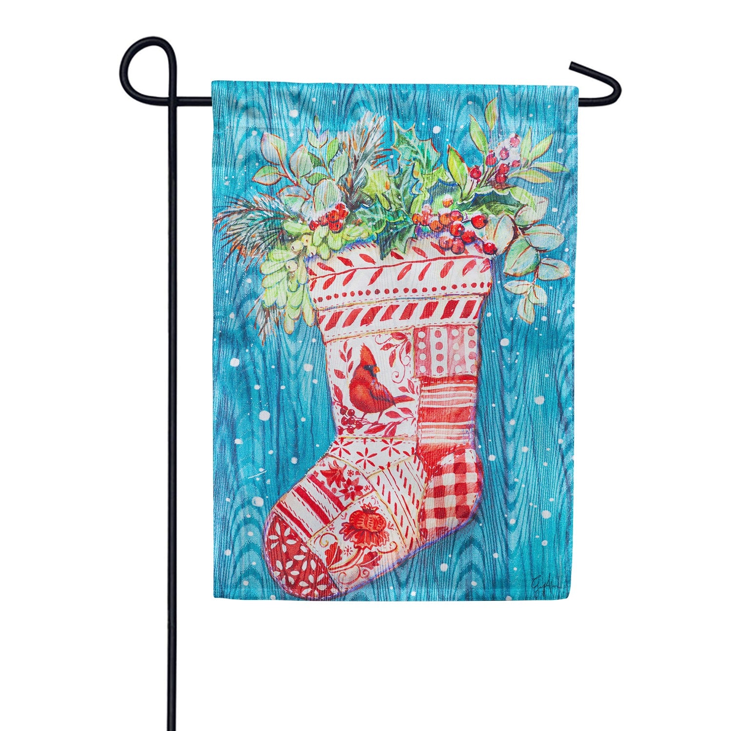 Evergreen Christmas Stocking Moire Garden Flag
