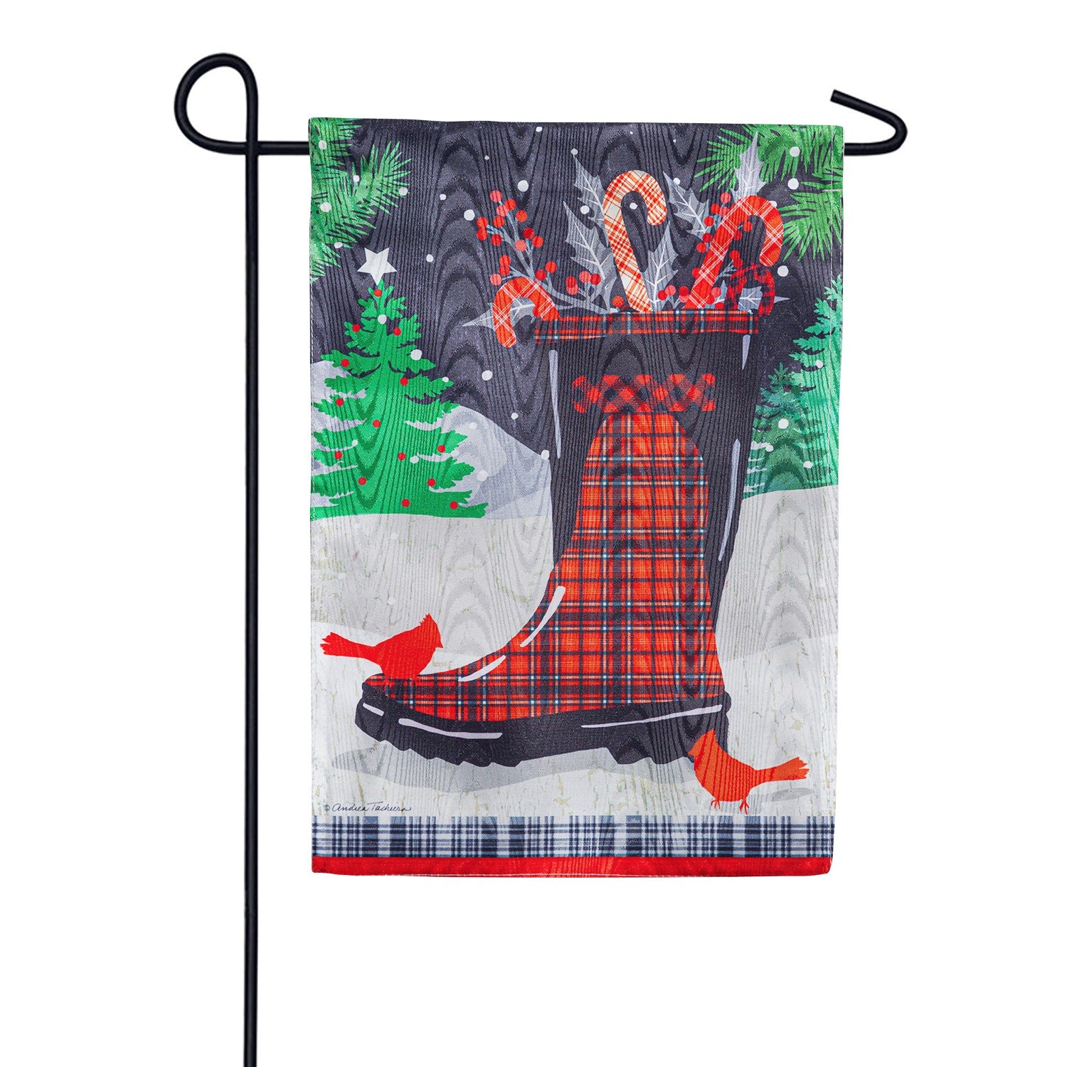Holiday Plaid Boot Garden Flag