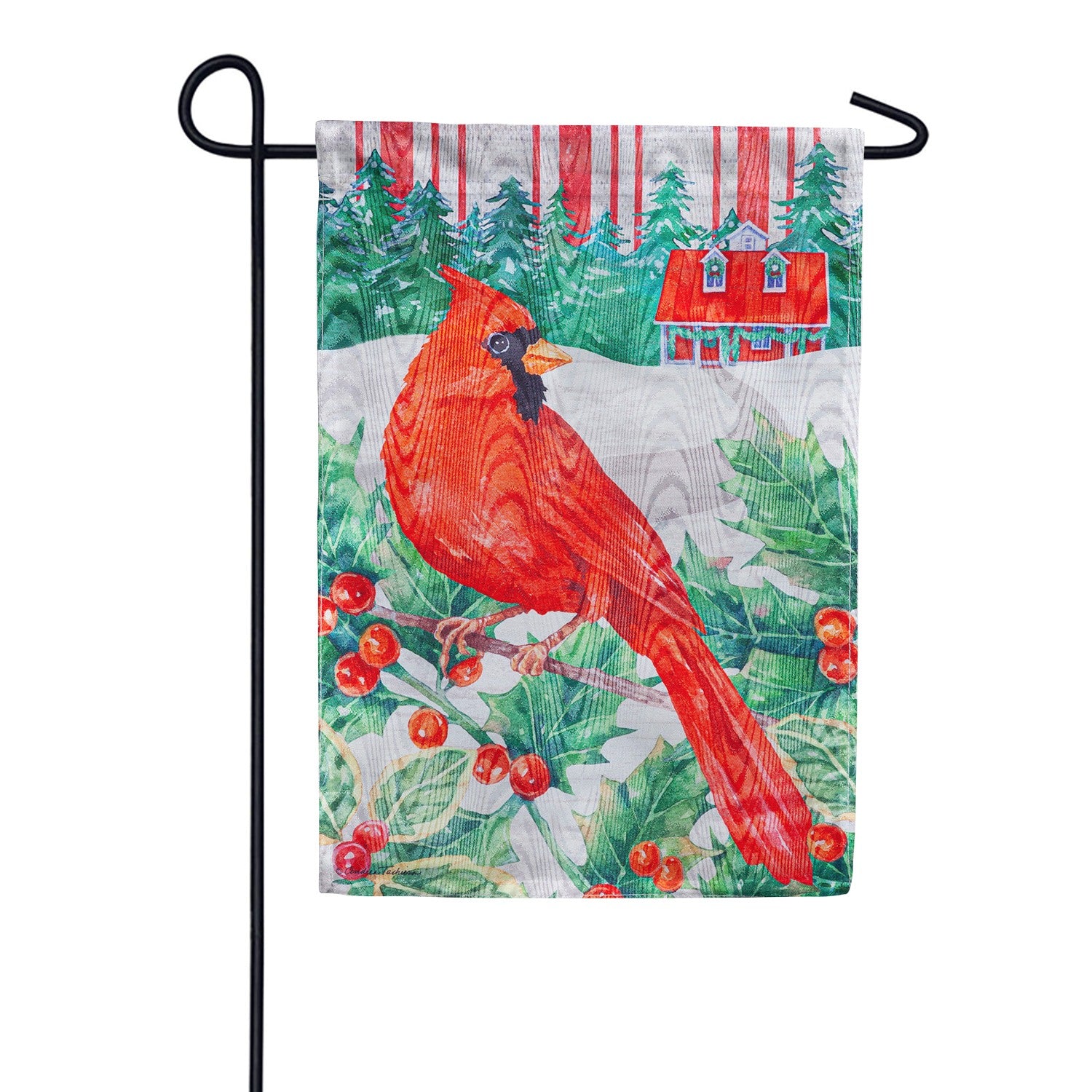 Evergreen Cardinal Holiday Farmhouse Moire Garden Flag