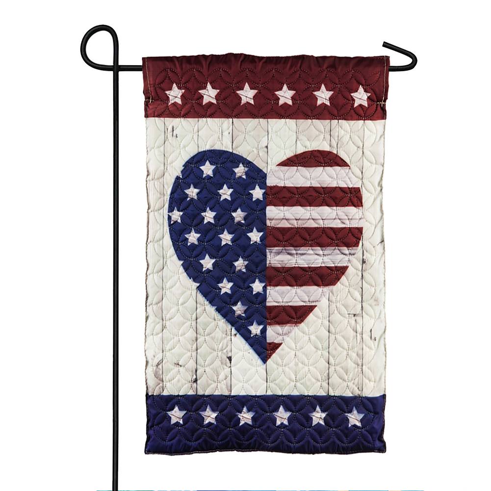 Evergreen Stars & Stripes Heart Quilted Garden Flag