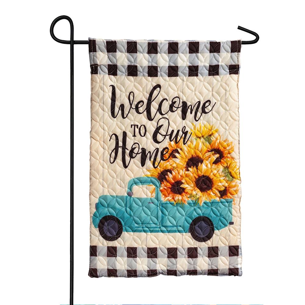 Mint Sunflower Truck Quilted Garden Flag