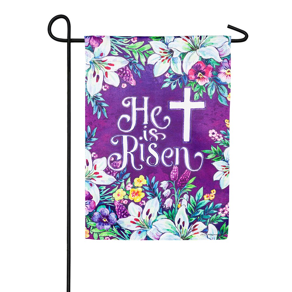 Evergreen Spring Flowers Easter Cross Suede Garden Flag