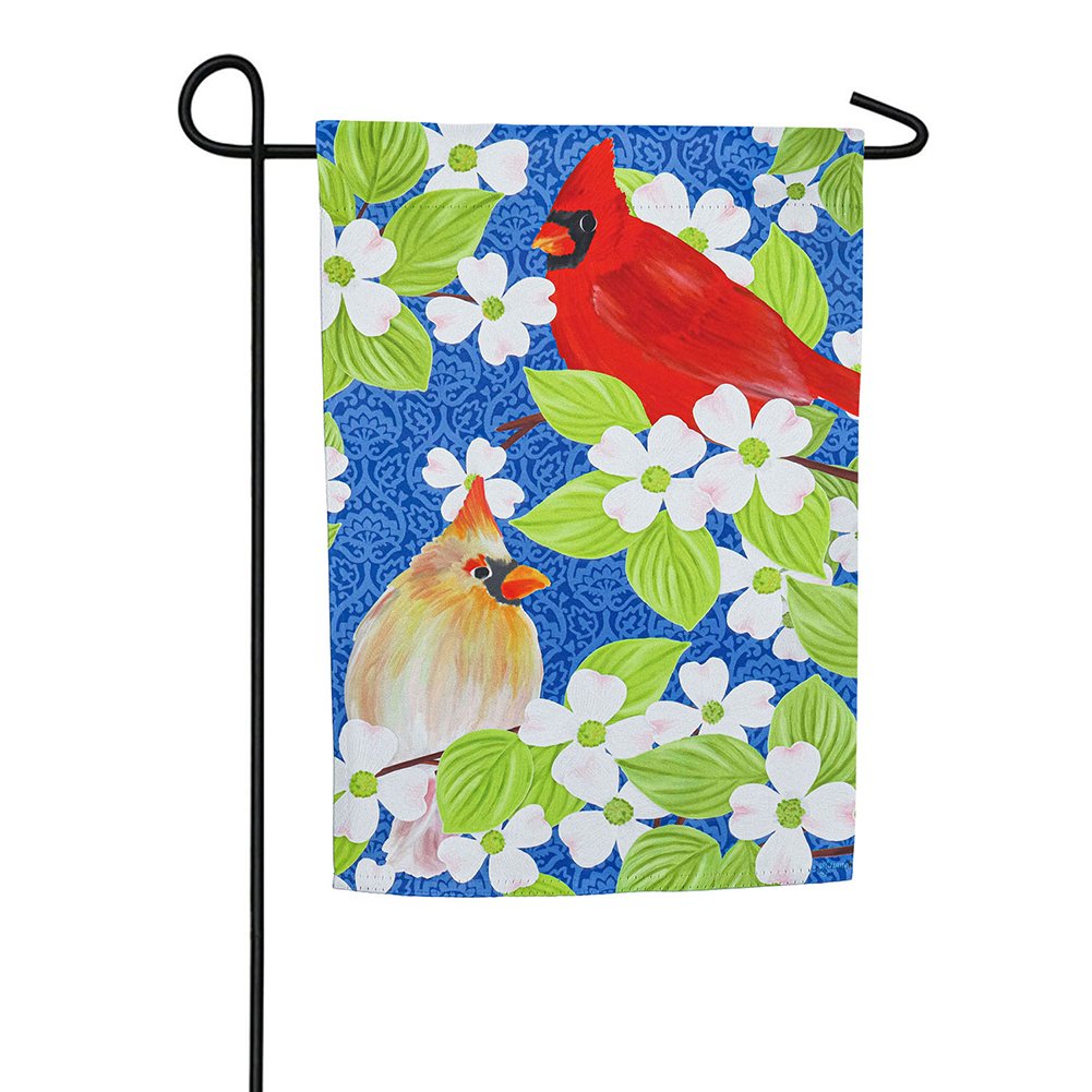 Evergreen Cardinals In Love Suede Garden Flag