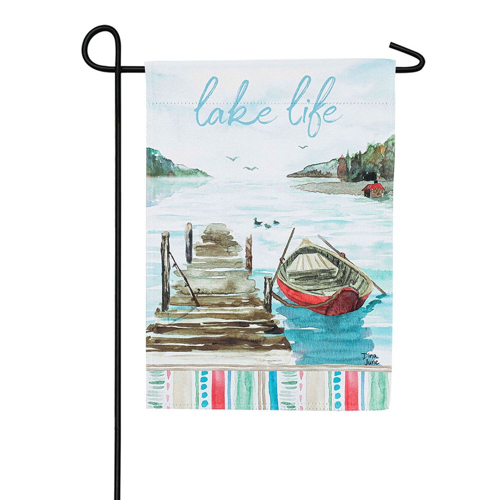 Evergreen Lake Love Suede Garden Flag
