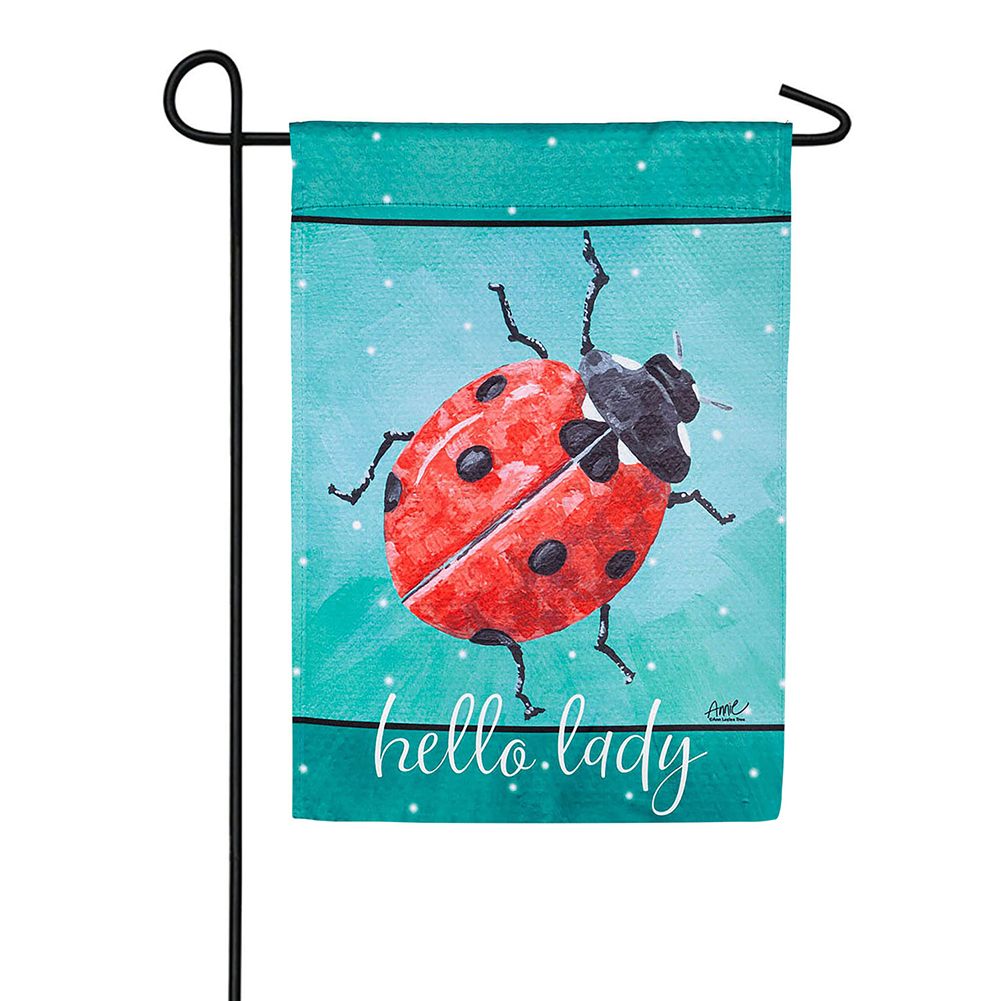 Evergreen Hello Ladybug Suede Garden Flag