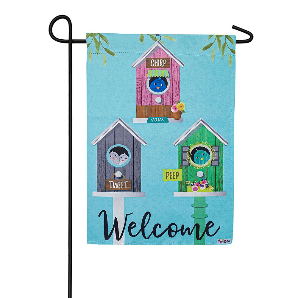 Evergreen Birdhouse Friends Welcome Garden Flag