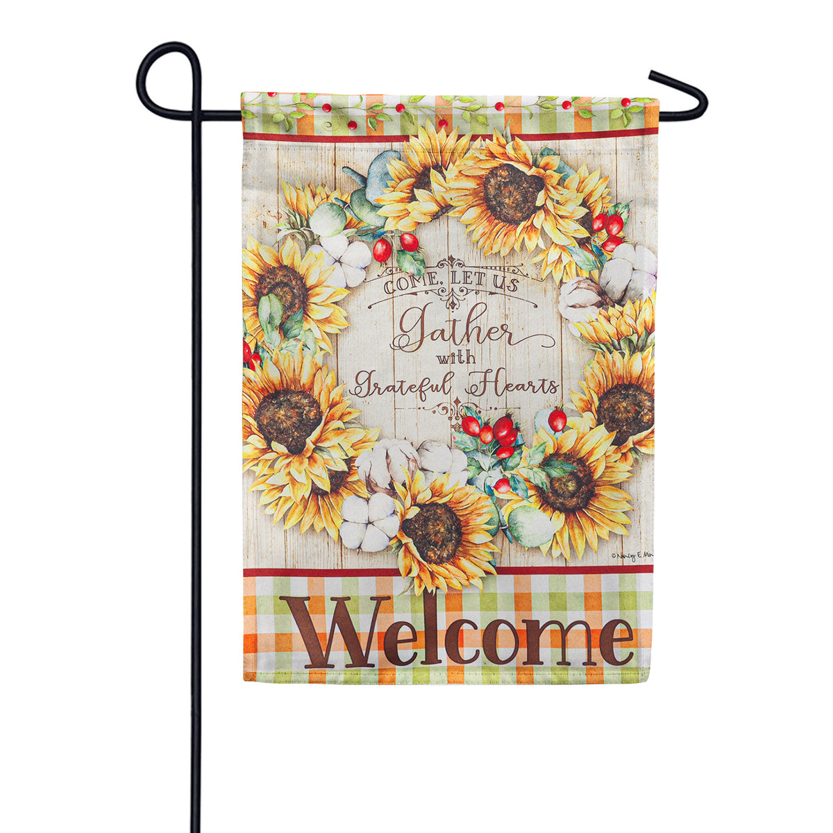 Evergreen Farmhouse Fall Wreath Garden Flag