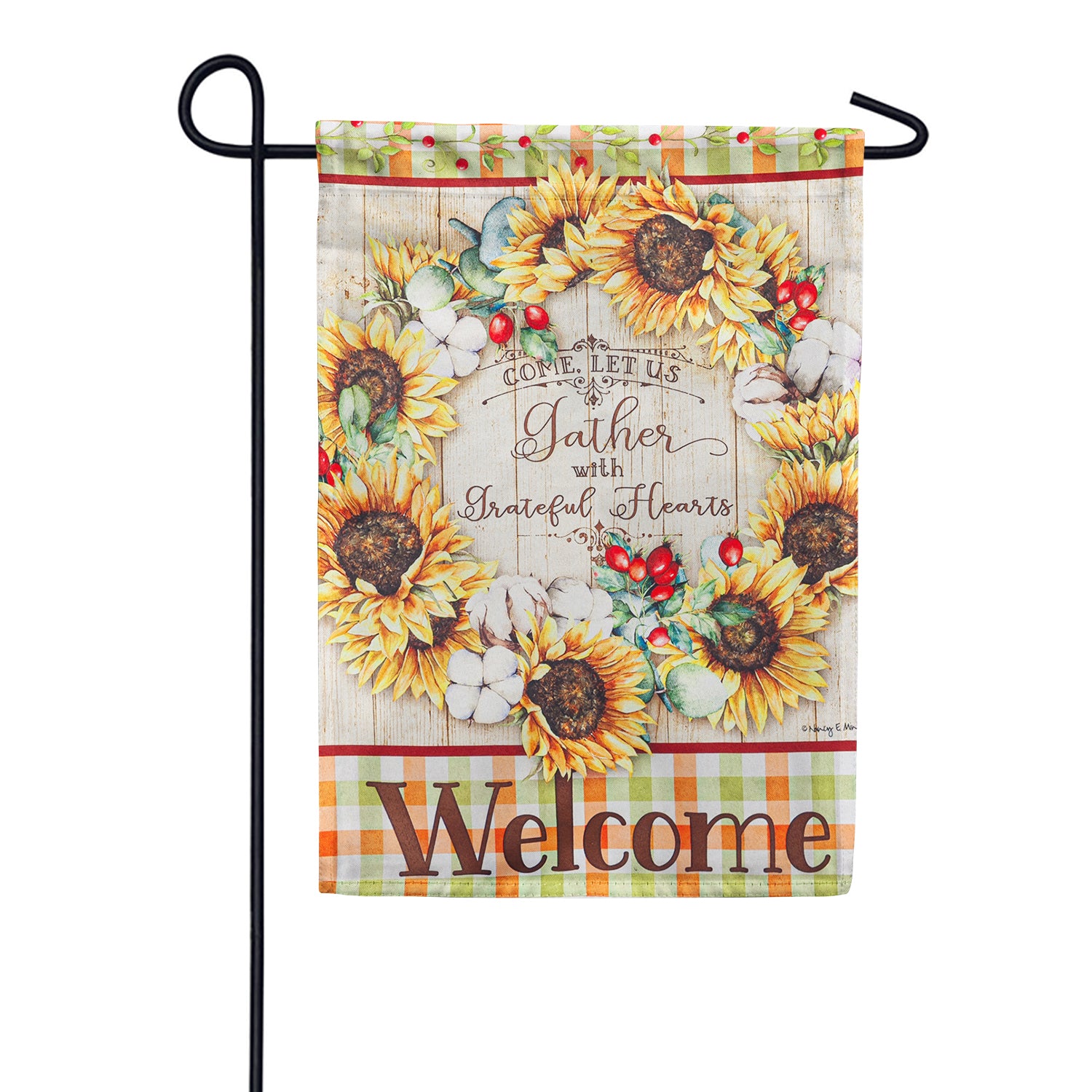 Evergreen Farmhouse Fall Wreath Garden Flag