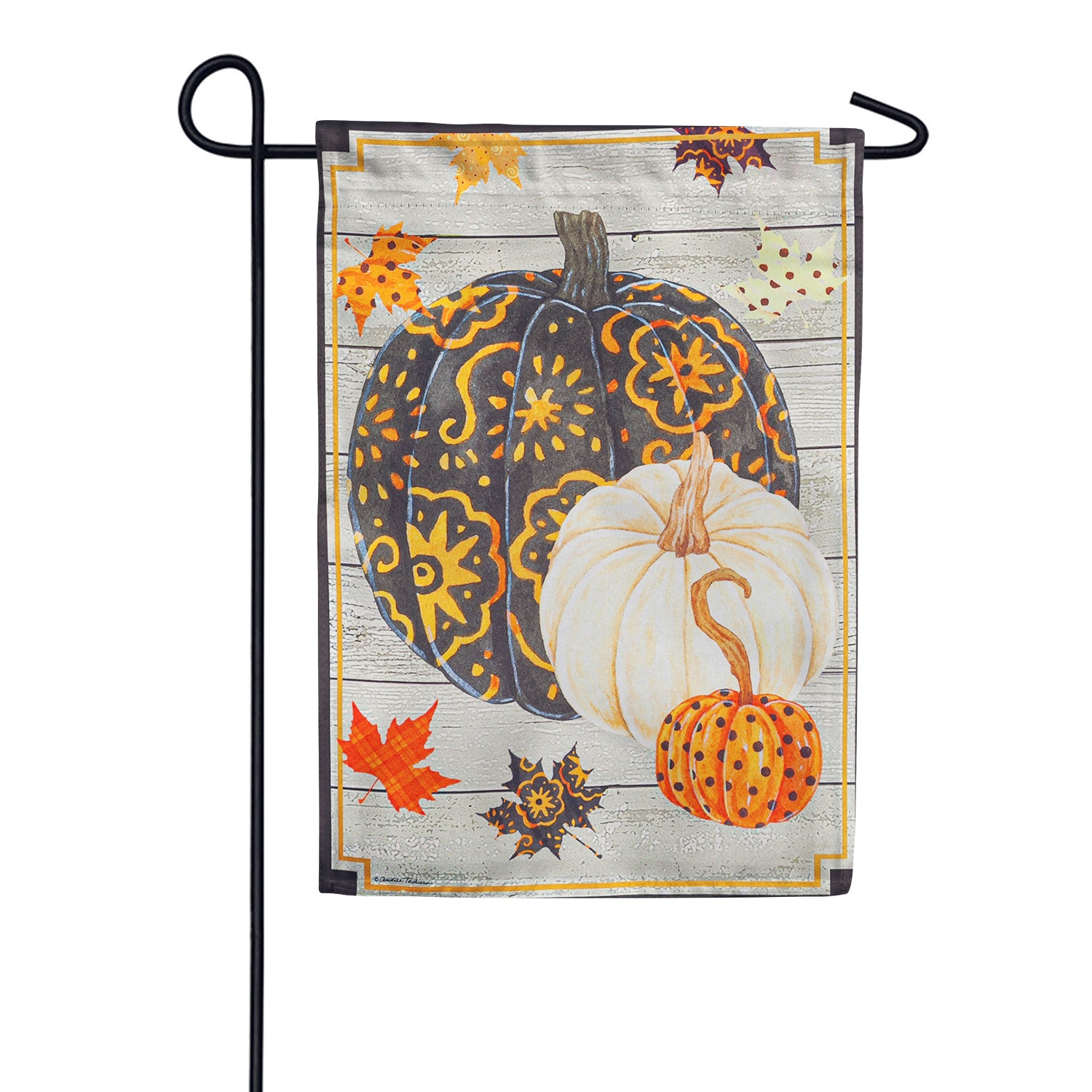 Patterned Pumpkins and Leaves Double Sided Garden Flag