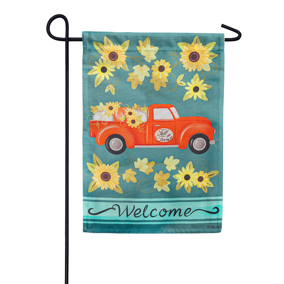 Evergreen Fall Sunflower Truck Garden Flag
