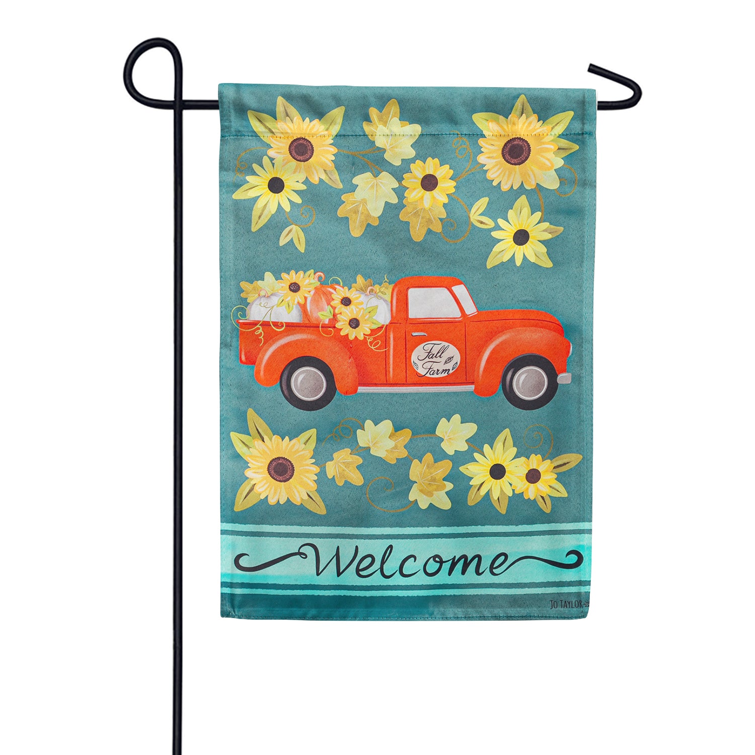 Evergreen Fall Sunflower Truck Garden Flag