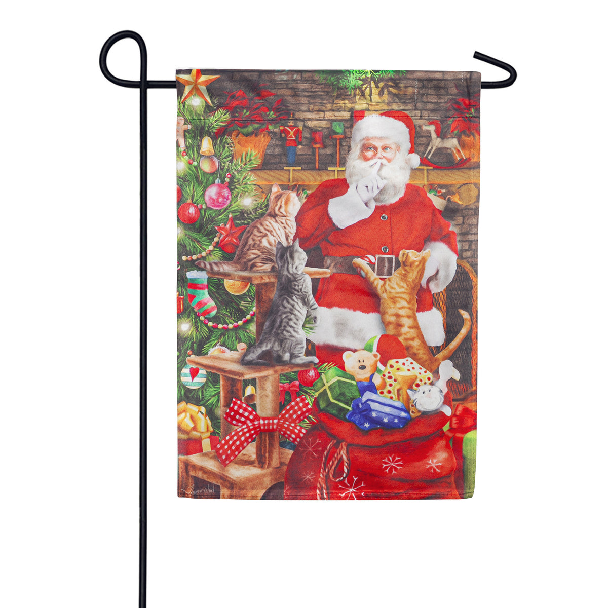 Evergreen Santa's Friends Suede Garden Flag