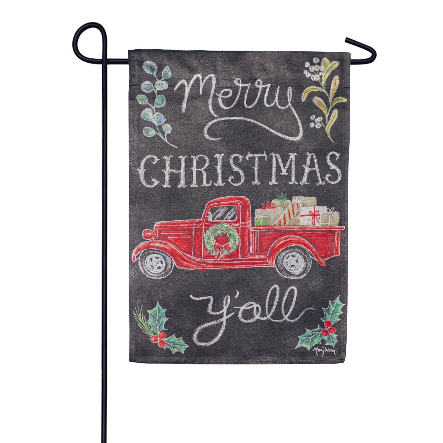 Evergreen Merry Christmas Y'all Red Truck Garden Flag