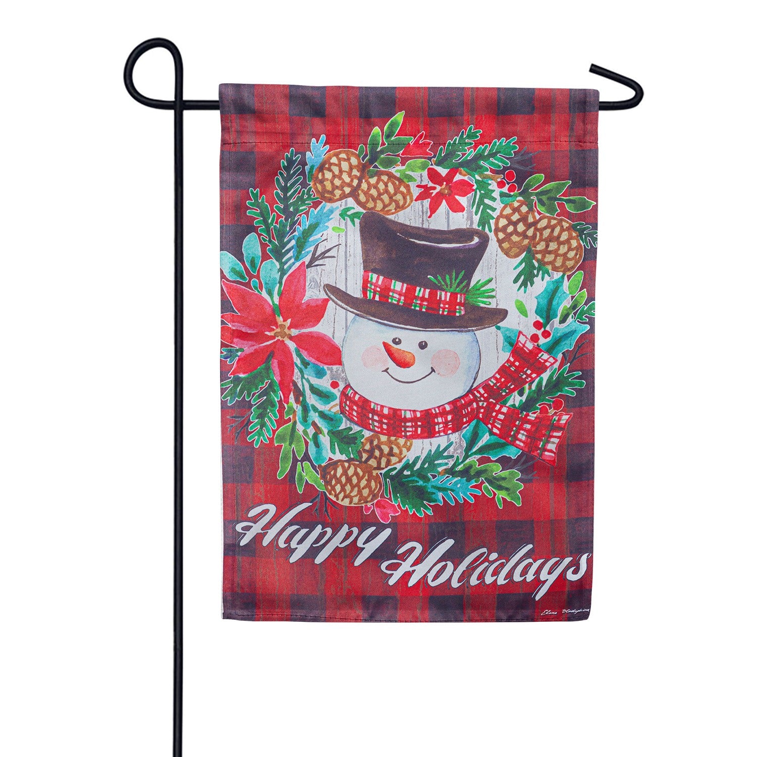 Evergreen Happy Holiday Snowman Suede Garden Flag