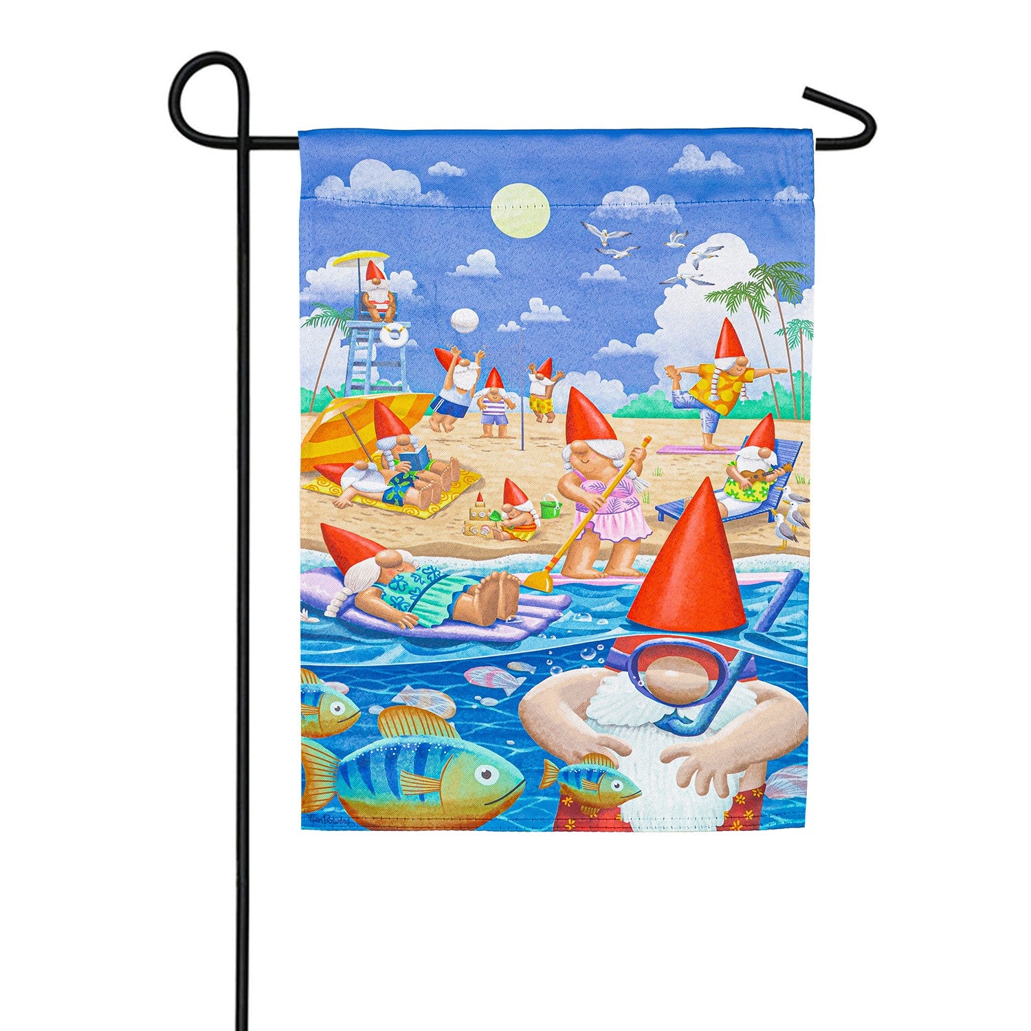 Gnome Beach Day Suede Double Sided Garden Flag