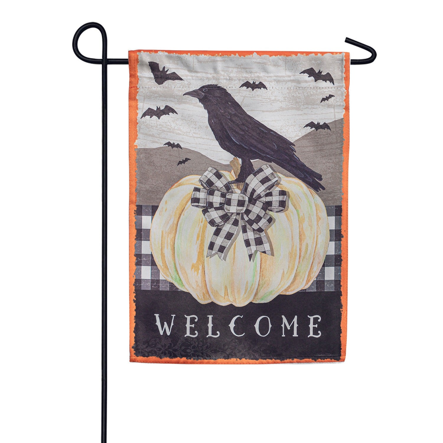 White Pumpkin with Black Crow Double Sided Suede Garden Flag