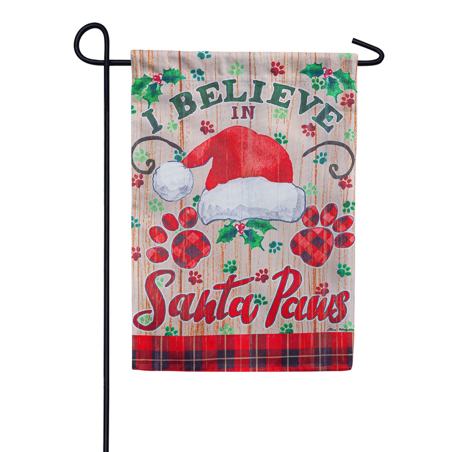 Evergreen Santa Paws Plaid Garden Flag
