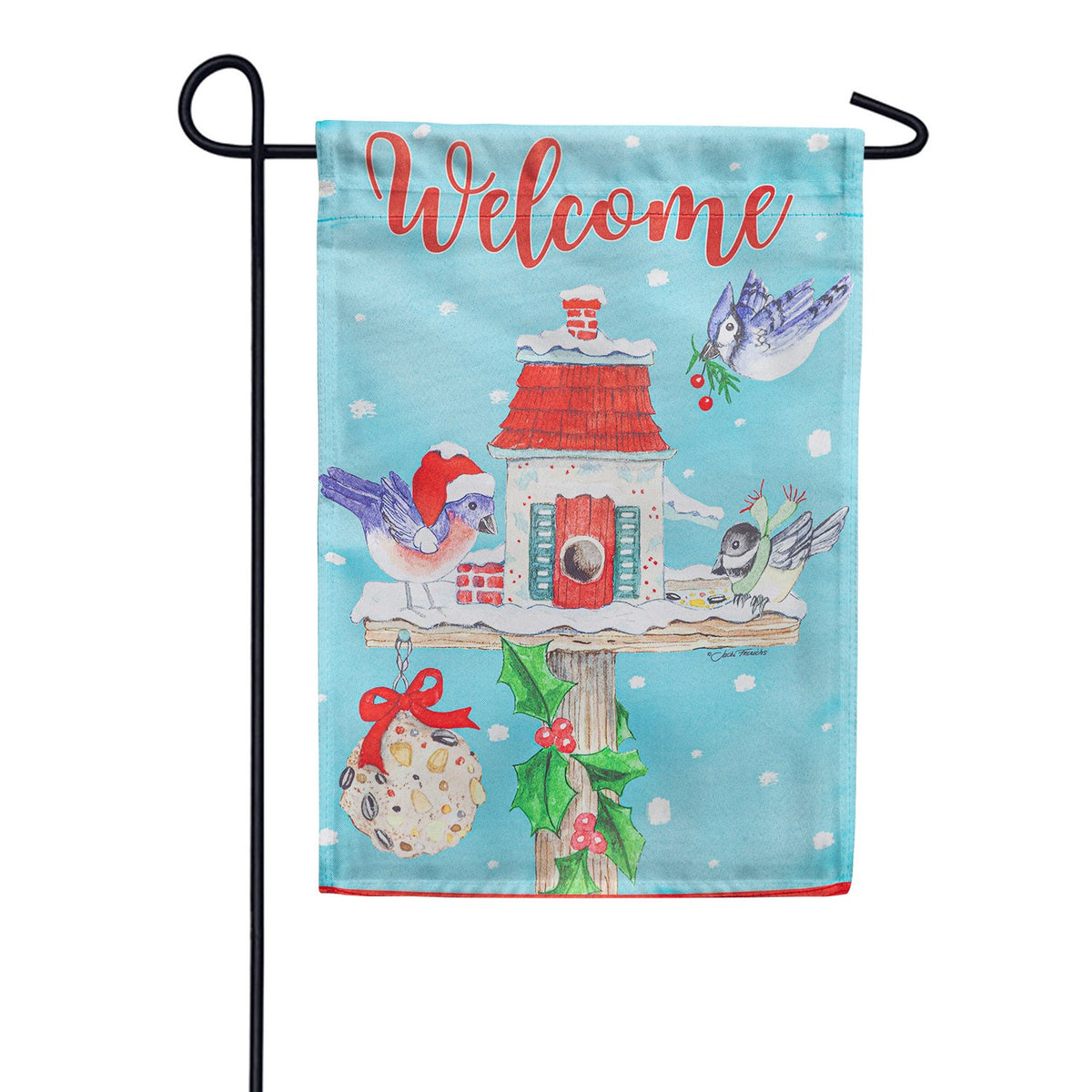 Evergreen Welcome Birdhouse Suede Garden Flag