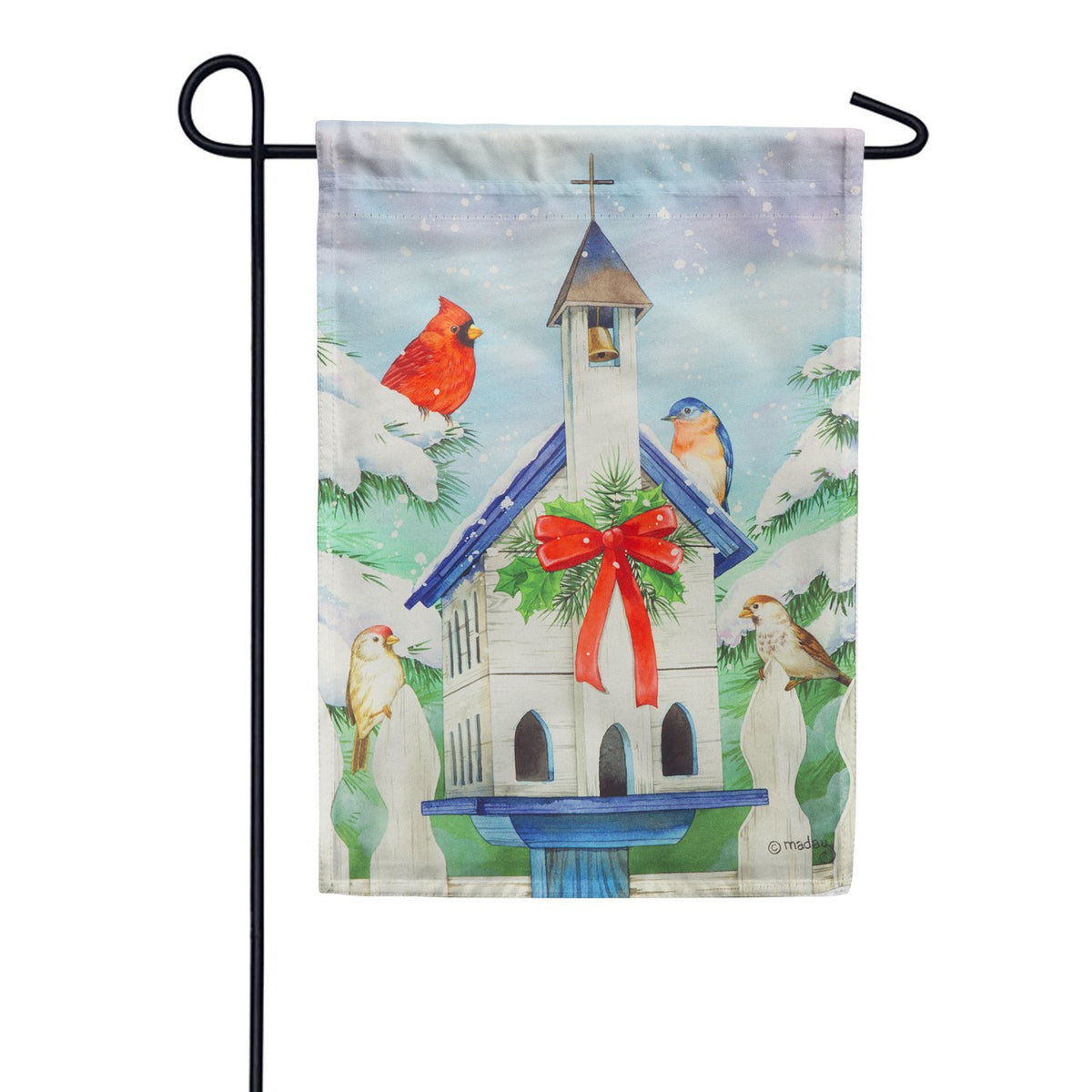 Evergreen Christmas Bird House Garden Flag