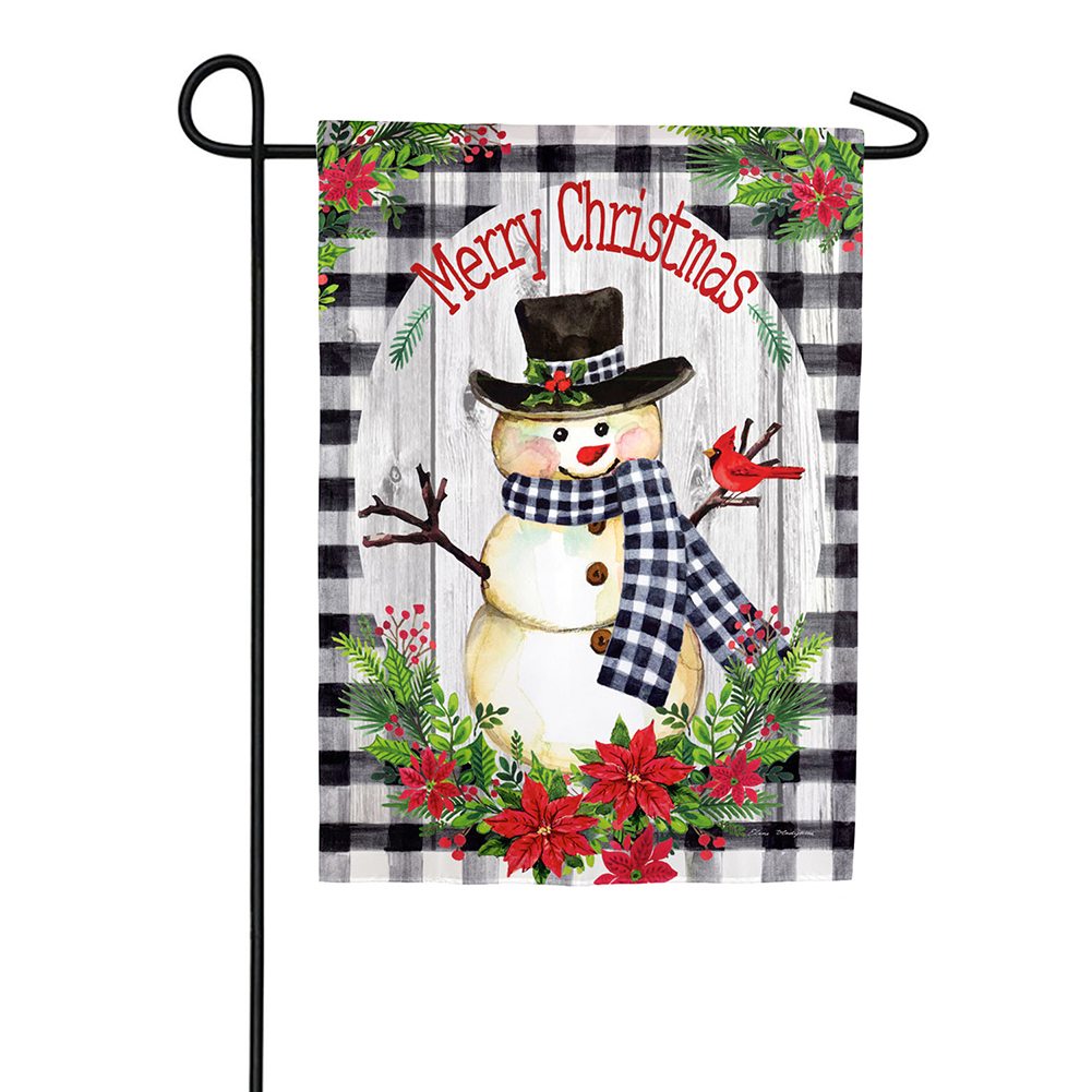 Country Plaid Snowman Strie Garden Flag